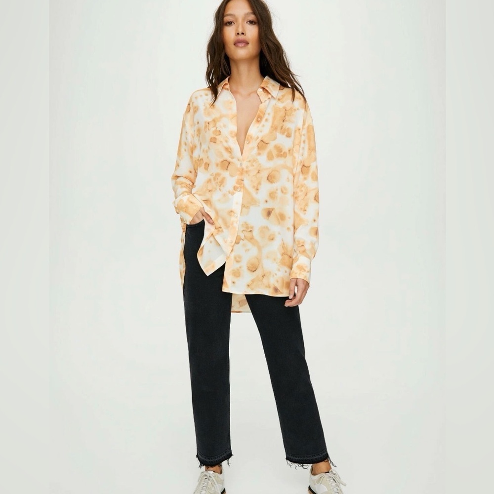 Aritzia WILFRED FREE Brinley Orange Tie Dye Blouse Shirt Top Size XXS
